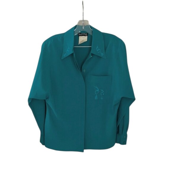 Vintage Joseph Ribkoff Teal Embroidered Blouse - Size 11/12 - Picture 2 of 10